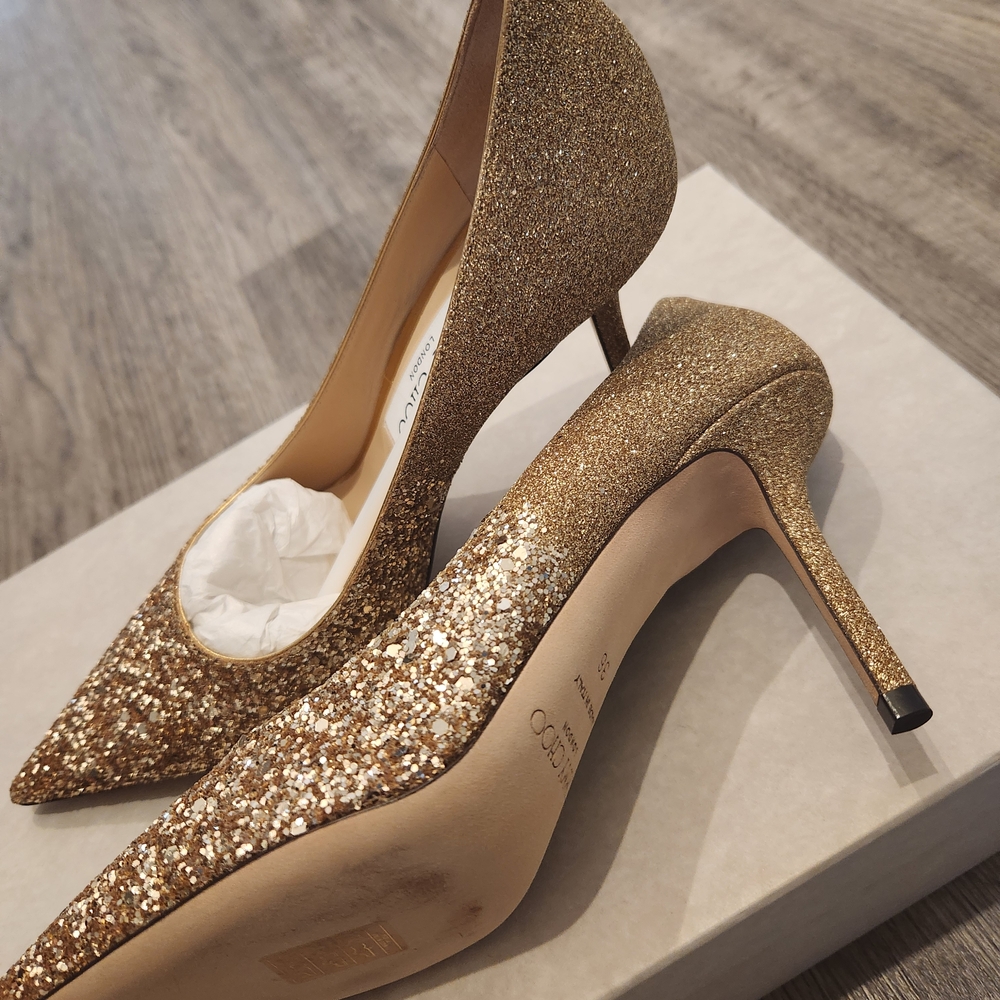 Jimmy Choo Gold Glitter Women's Heels - Picture 5 of 5
